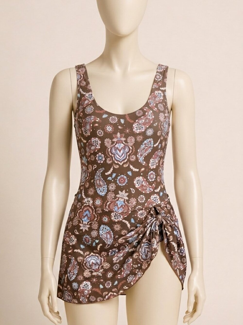 Eomenie Floral Swimdress One Piece Swimsuit Brown Women's M New Sealed